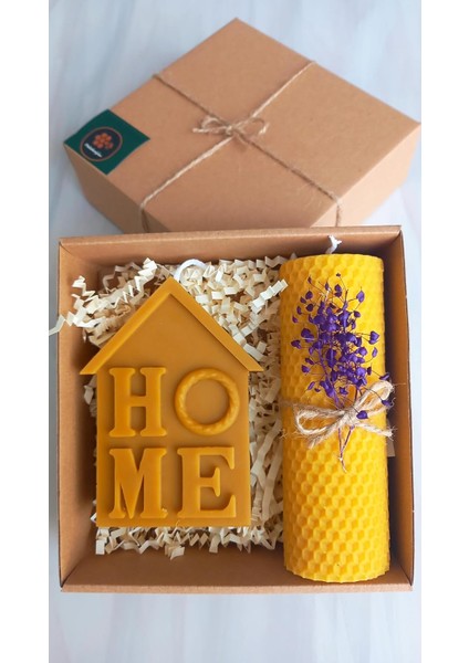 Mum Doğal Petek Ev Dekorasyon, Home Yazılı Hediyelik Mum Seti Besswax Candle