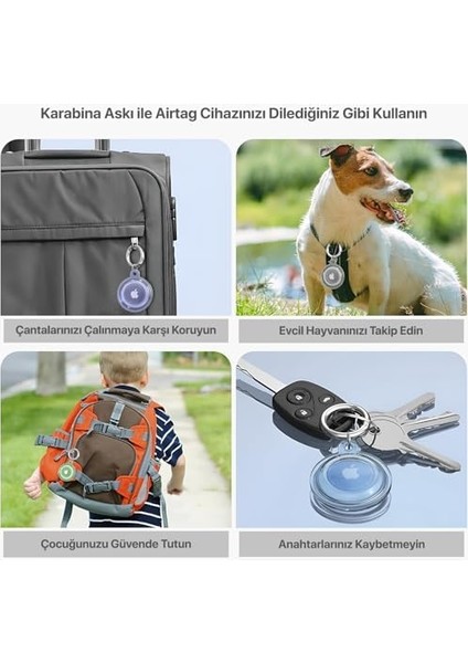 Airtag İçin Su Geçirmez Ultra Şeffaf Görünümlü Silikon Kılıf ve Anahtarlık (Siyah Şeffaf)