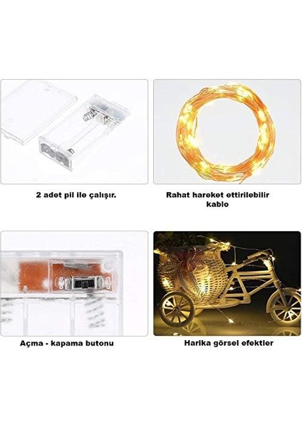 Peri LED Işık 10 Metre (Sarı) Pilli + 50 Adet Küçük Mandal