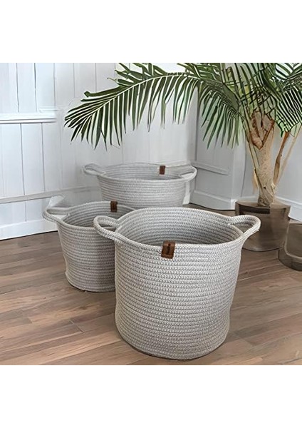 Yuvarlak Sepet 3 Lü Set Gri Renkli Çok Amaçlı Organizer (Açik Gri)