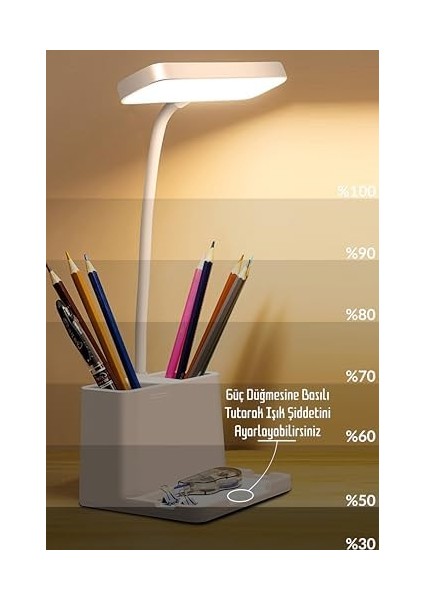 Şarjlı Masa Lambası Dokunmatik Sıcak Renk Ayarlı Telefon Standlı Di mmer Çalışma Okuma Işığı Q108-1