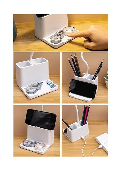 Şarjlı Masa Lambası Dokunmatik Sıcak Renk Ayarlı Telefon Standlı Di mmer Çalışma Okuma Işığı Q108-1