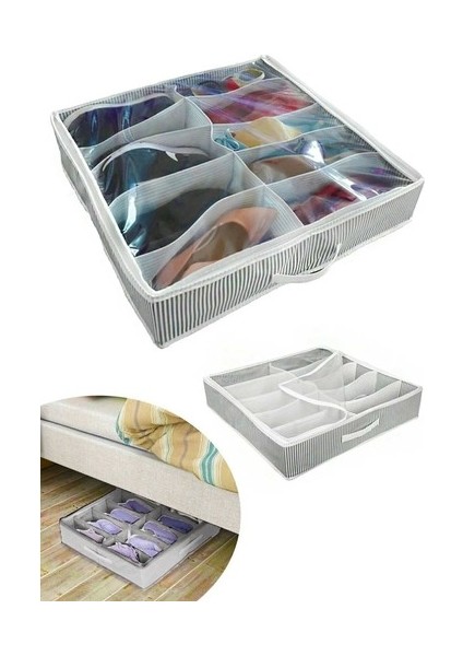 Ayakkabı Saklama Çantası 12 Bölmeli Shoes Under Ayakkabı Hurcu - Siyah Beyaz fiyatları