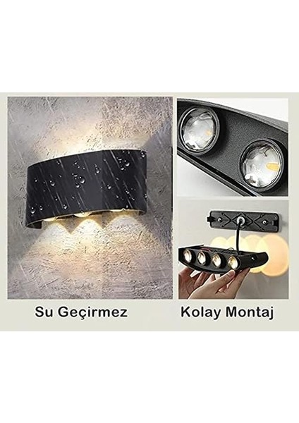 9 W Dekoratif Çift Yönlü Bahçe Aplik Tepegöz 6'lı Duvar Aydınlatma LED Aplik IP65 Iç ve Dış Mekan Mercekli LED IP65