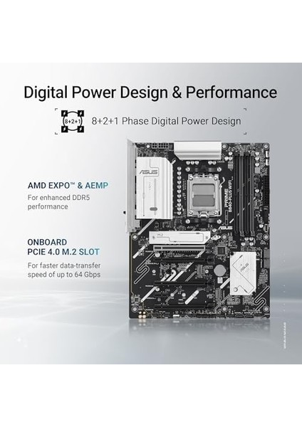 Prıme B840-PLUS Wıfı Amd B840 Am5 Ddr5 7600 Dp HDMI 3x M2 Usb3.2 Aura Rgb 2.5gbit Lan Atx Asus 5x Protectıon Iıı, Bıos Flashback Butonu