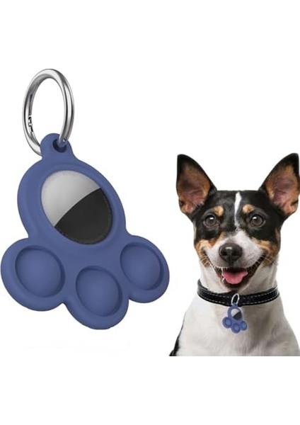 Uyumlu Silikon Kılıf Kedi Köpek Tasmasına Takılabilir Pati Tasarımlı Kapalı Düşmez (Lacivert)