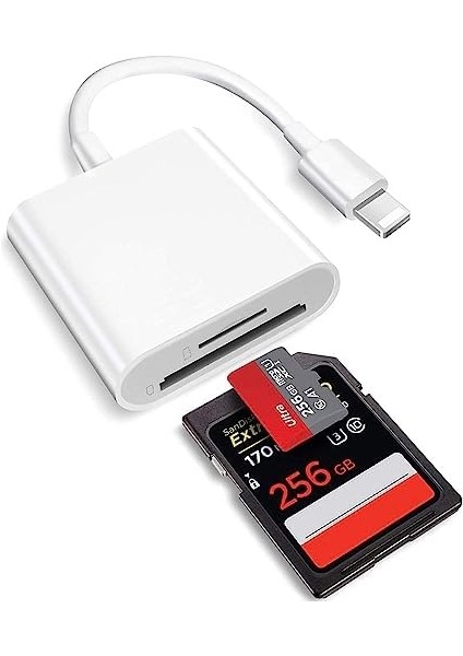NK1022 Apple iPhone iPad Lightning To Sd Camera Reader Sd Micro Sd Kart Okuyucu Kablo Adaptör-Beyaz