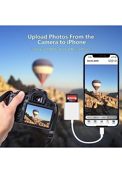 NK1022 Apple iPhone iPad Lightning To Sd Camera Reader Sd Micro Sd Kart Okuyucu Kablo Adaptör-Beyaz