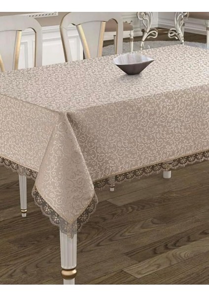 Tekstil Dantelli Leke Tutmayan Dertsiz Kumaş Masa Örtüsü Kahverengi 160 x 220 BYZT238