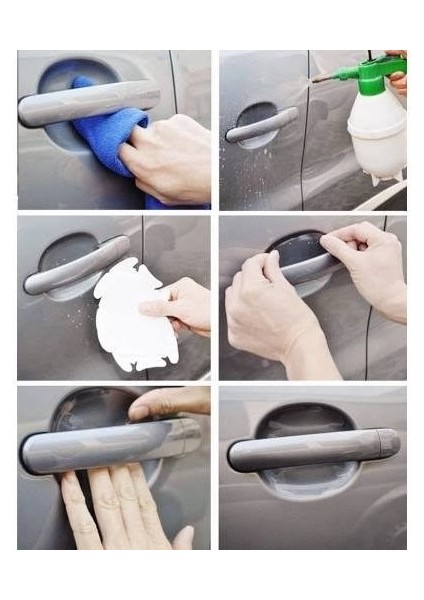 8 Adet Araba Kapı Kolu Koruyucu Çizilme Önleyici Şeffaf Sticker Film Koruma Seti