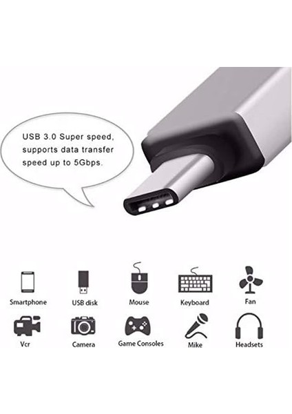 Type C USB 3.1 To USB 3.0 Dönüştürücü Otg Çevirici Adaptör Metal Macbook, iPad Air 2020, iPad Pro, Surface Pro, Xps ve Daha Fazlası ile Uyumlu- USB To USB C Adapter, Up 5gbps