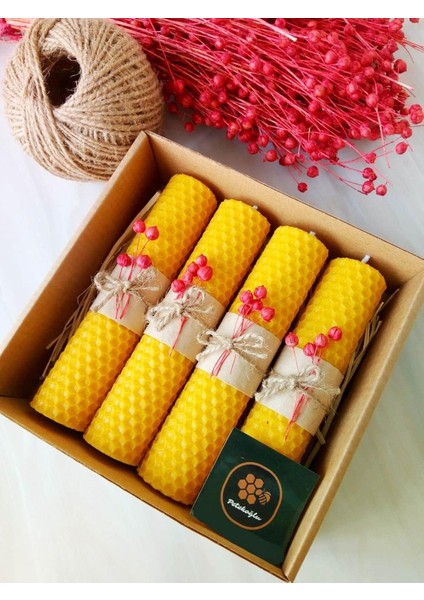 (4 Adet) 14 cm x 3 cm Doğal Petek Balmumu Mum Hediyelik Bal Mumu Mum Besswax Arı Mumu