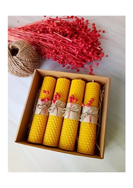 (4 Adet) 14 cm x 3 cm Doğal Petek Balmumu Mum Hediyelik Bal Mumu Mum Besswax Arı Mumu