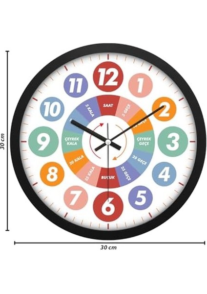 Öğretici Çocuklar Için Eğitici Duvar Saati 30 cm Akar Saniye Seesiz Mekanizma modelleri