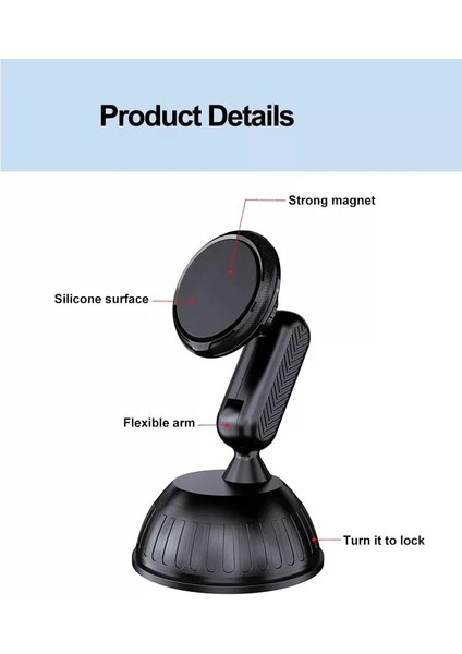 Privity Serisi Mıknatıslı Araç Içi Telefon Tutucu Vantuzlu Magnet 360 Derece Telefon Tutucu HL-003