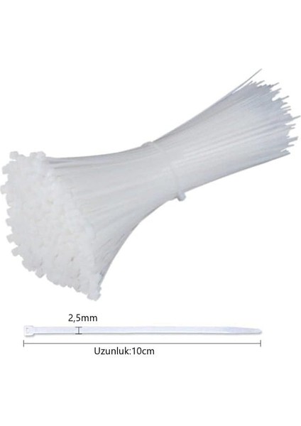 2,5X100 Beyaz 10 cm Kablo Bağı Cırt Kelepçe Toplayıcı-250 Adet