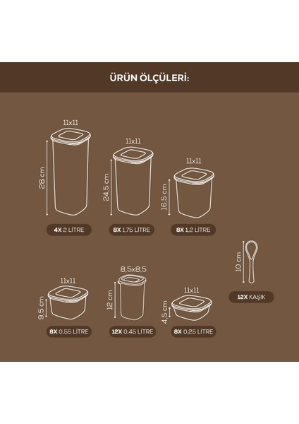 48'li Etiketli Lux Hava Geçirmez Erzak ve Baharat Saklama Kabı Seti Kaşıklı Antrasit fiyatları