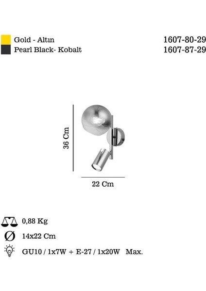 Tıerra 1+1 Kobalt Aplik 1XGU10+1XE27
