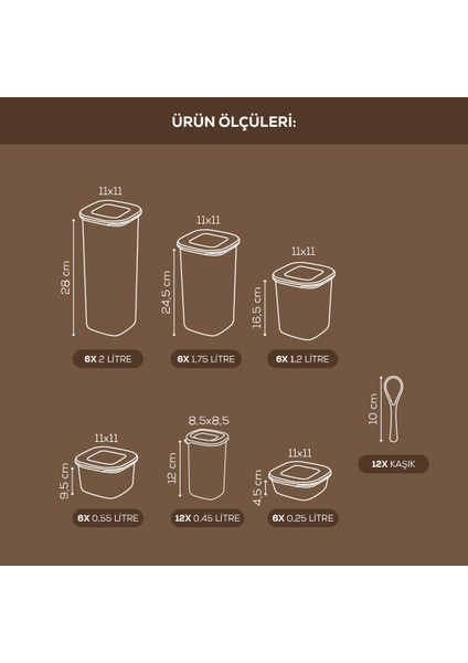 Döner Kapaklı Etiketli Kaşıklı 42'li Set Lux Hava Geçirmez Erzak ve Baharat Saklama Kabı Antrasit fiyatları