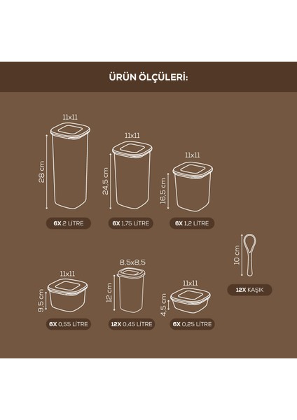 42'li Etiketli Lux Hava Geçirmez Erzak ve Baharat Saklama Kabı Seti Kaşıklı Antrasit fiyatları