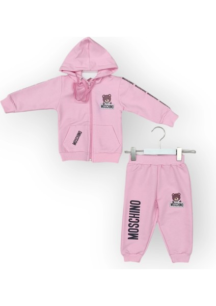 Baby Marka Baskılı Moşino Desen Kapşonlu Fermuarlı Ikili Takım 1-5 Yaş
