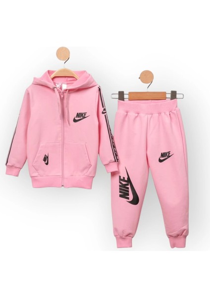 Baby Marka Baskılı Nke Desen Kapşonlu Fermuarlı Ikili Takım Unisex 1-5 Yaş