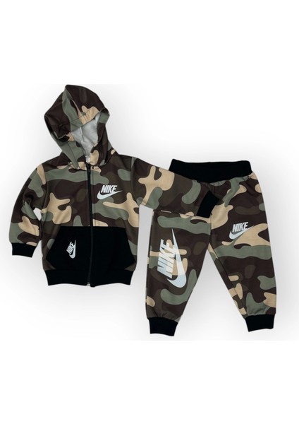 Baby Marka Baskılı Nke Desen Kapşonlu Fermuarlı Ikili Takım Unisex 1-5 Yaş