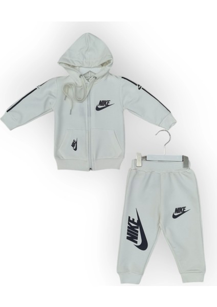 Baby Marka Baskılı Nke Desen Kapşonlu Fermuarlı Ikili Takım Unisex 1-5 Yaş