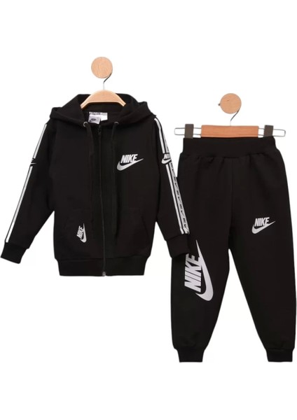 Baby Marka Baskılı Nke Desen Kapşonlu Fermuarlı Ikili Takım Unisex 1-5 Yaş