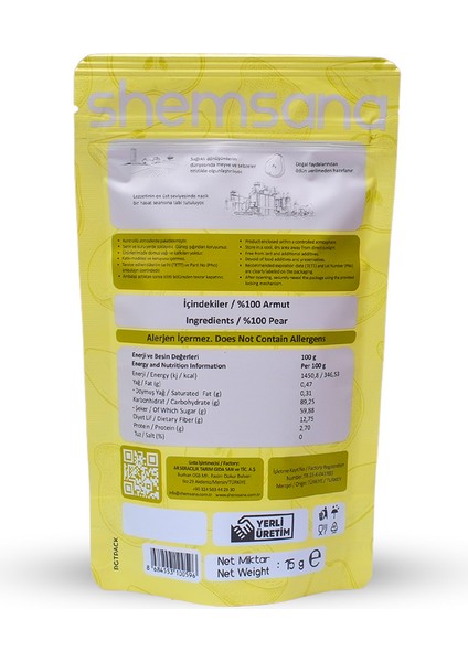 Fırında Kurutulmuş Armut 15 gr Şekersiz