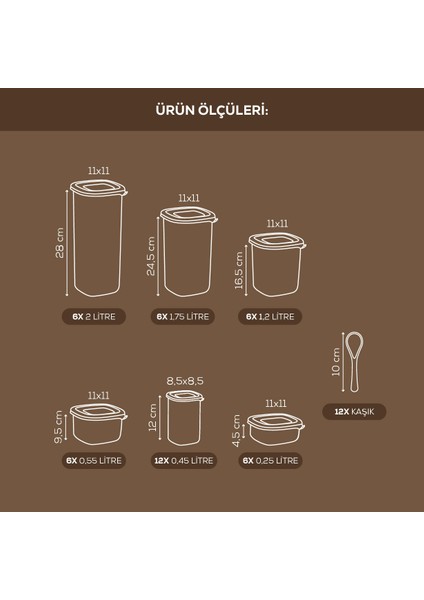 42'li Etiketli Hava Geçirmez Erzak ve Baharat Saklama Kabı Seti Kaşıklı Antrasit fiyatları