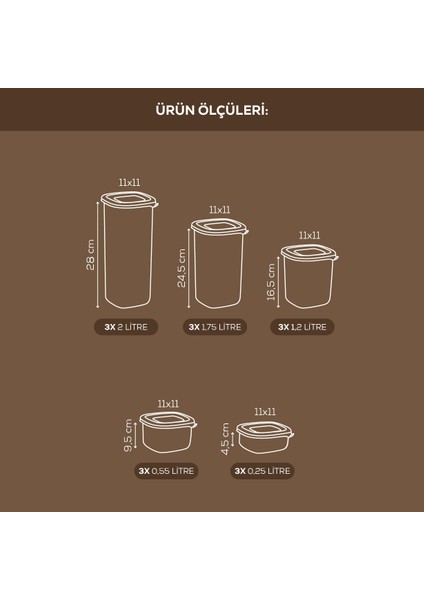 15'li Etiketli Hava Geçirmez Erzak ve Baharat Saklama Kabı Seti Antrasit fiyatları