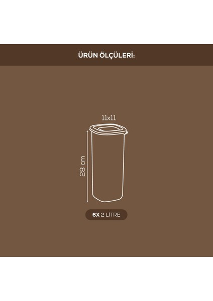 6'lı Etiketli Hava Geçirmez Erzak Saklama Kabı Seti 2 Lt Antrasit