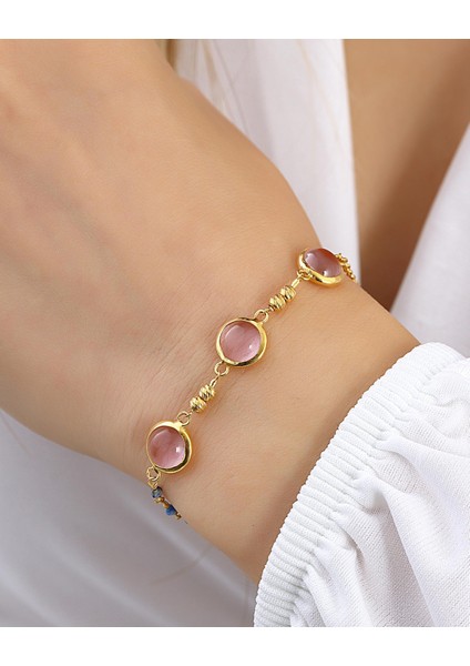 Pembe Quartz Taşlı Gümüş Bileklik