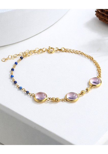 Pembe Quartz Taşlı Gümüş Bileklik