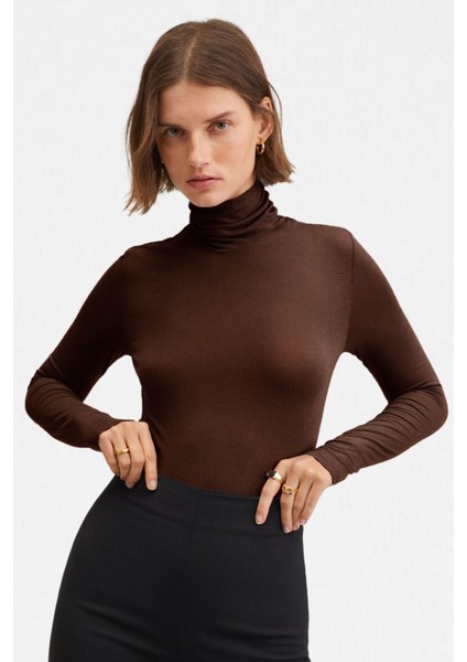Kadın Siyah Kahve Bej 3'lü Balıkçı Yaka Ultra Soft Bluz