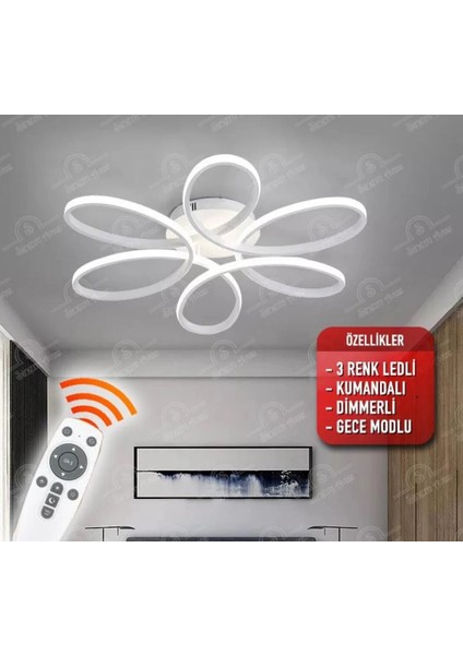 Luxor Oturma Odası,Salon,Yatak Odası İçin 60 cm Beyaz Kasa 3 Renk Kumandalı LED Avize