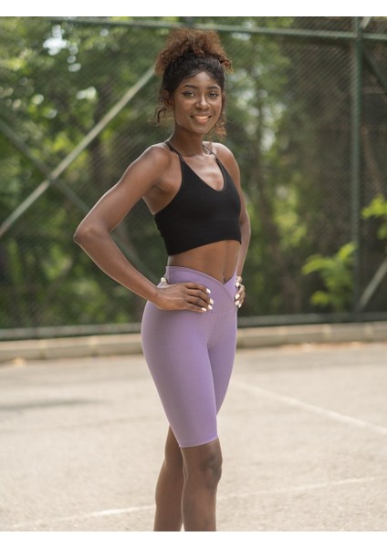 Eflatun Çapraz Bel Tasarımlı Biker Tayt ( Bisikletçi Taytı )