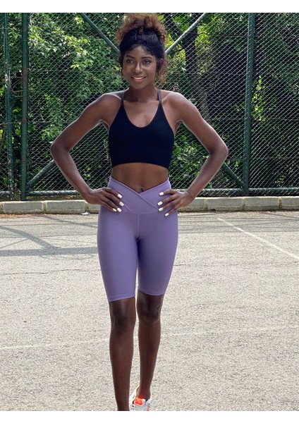 Eflatun Çapraz Bel Tasarımlı Biker Tayt ( Bisikletçi Taytı ) indirimleri