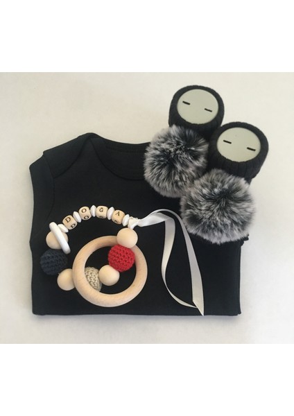 Hoşgeldin Bebek, Unisex,yenidoğan Bebek, Siyah Badi Isimli Diş Kaşıyıcı Hediye Seti fırsatları
