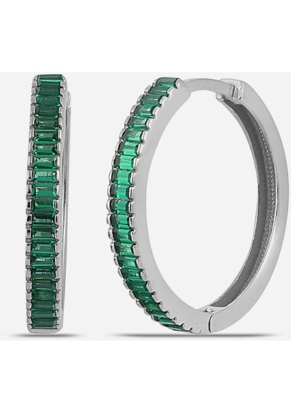 Yeşil Baget Taşlı Gümüş Küpe