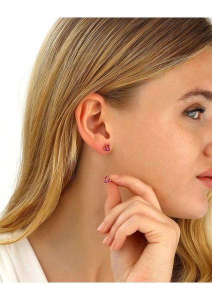 Kırmızı Taşlı Gümüş Üçtaş Küpe fiyatları