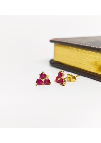 Kırmızı Taşlı Gümüş Üçtaş Küpe modelleri