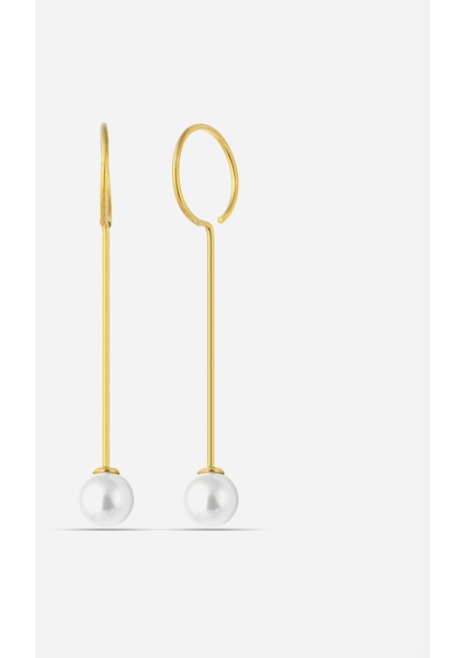 İnci Taşlı Gümüş Tasarım Küpe