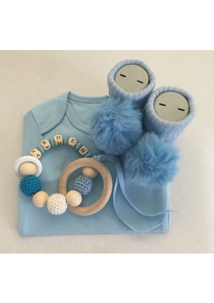 Hoşgeldin Bebek, Yenidoğan Erkek Bebek, Mavi Badi Isimli Diş Kaşıyıcı Hediye Seti fiyatları
