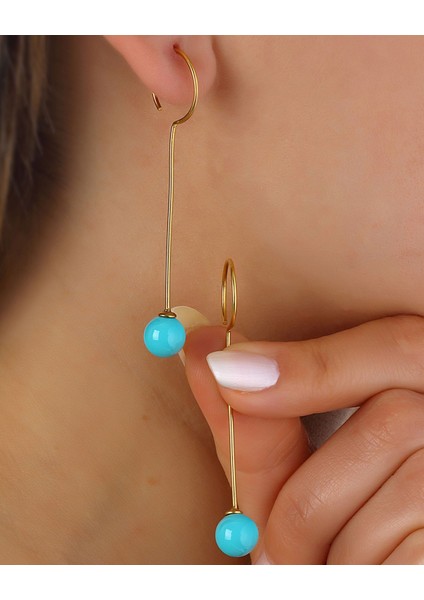 Firuze Taşlı Gümüş Tasarım Küpe fiyatları