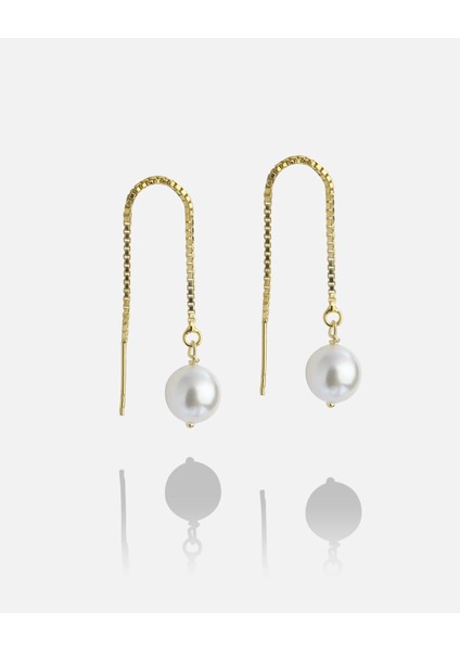 İnci Taşlı Gümüş Zincir Küpe