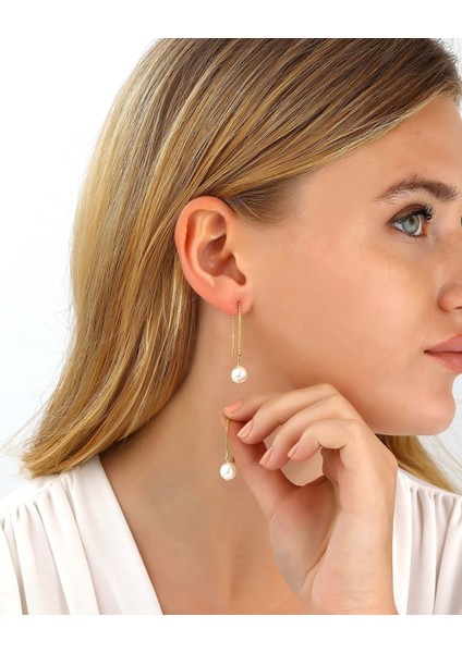 İnci Taşlı Gümüş Zincir Küpe fiyatları