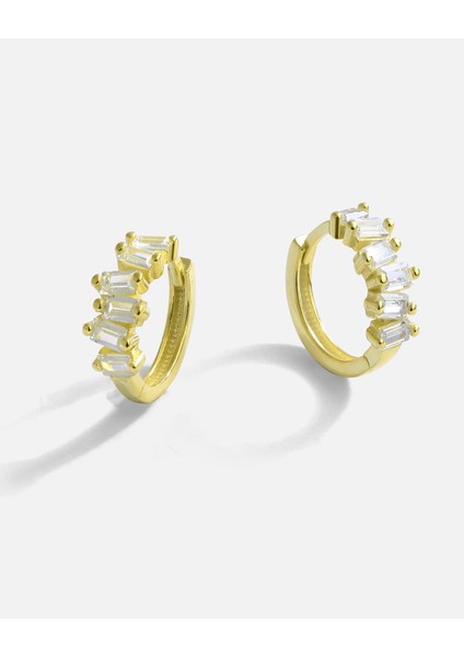 Asimetrik Baget Taşlı Gümüş Küpe