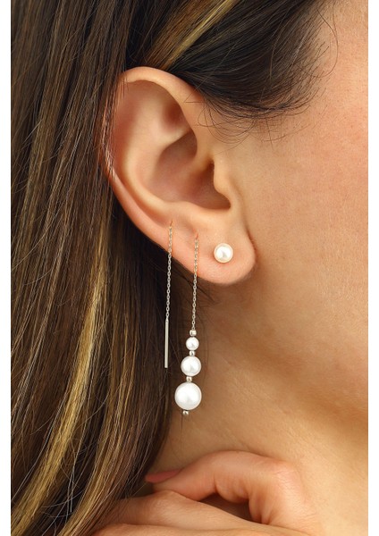 Gümüş İnci Küpe Kombini